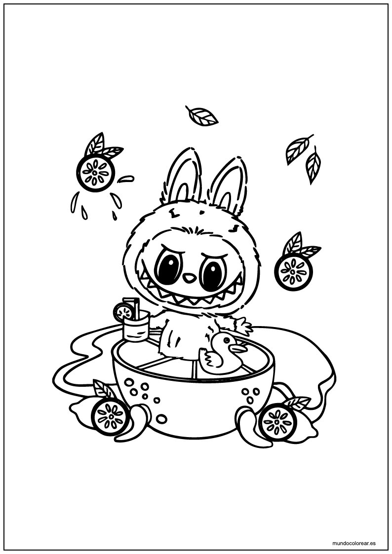Labubu Bañándose Para Colorear