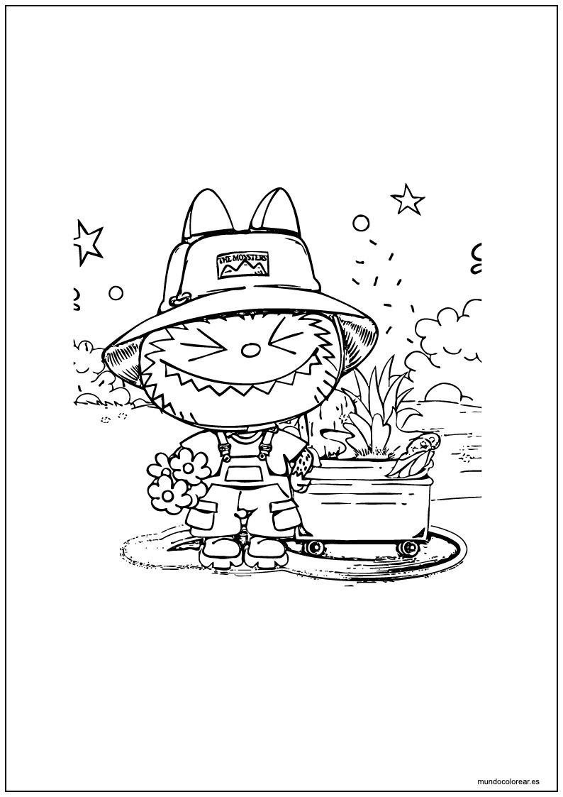 Labubu En El Jardín Para Imprimir