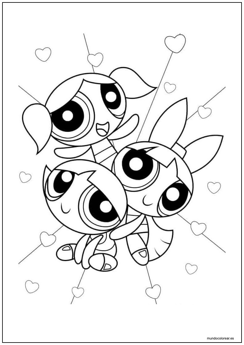 Dibujo De Las Supernenas Con Corazones Para Colorear