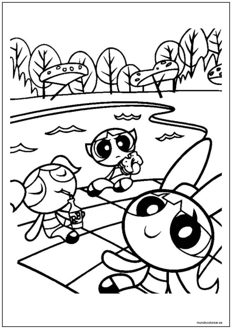 Dibujo De Las Supernenas En El Parque Para Colorear