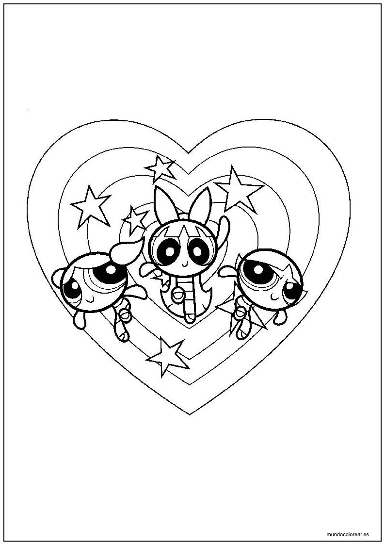 Dibujo De Las Supernenas En Un Corazón Para Imprimir